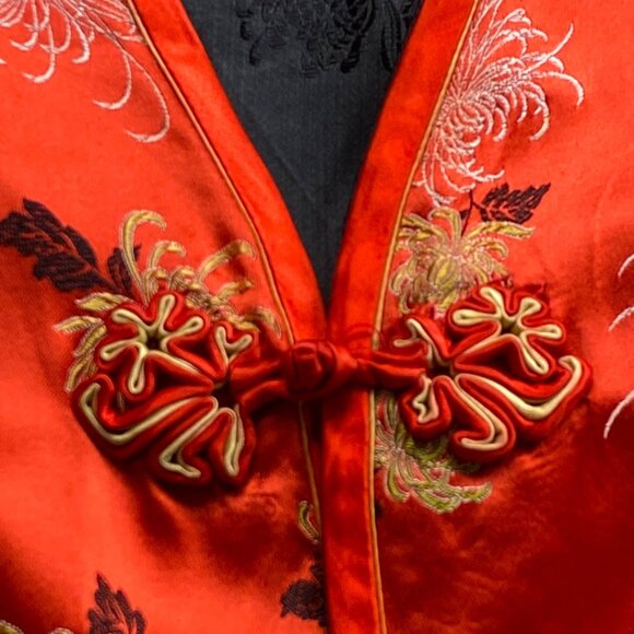 VTG Peony Brand Chinese Vest Womens M Reversible Red Black Floral Frog Closure - Picture 5 of 13